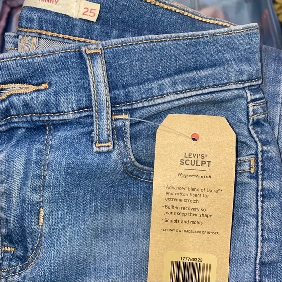 Women's LEVIS 710 super skinny Light Blue Jeans 25 - Picture 4 of 4